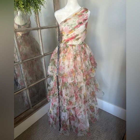 ASOS Lace & Bead One Shoulder Tiered Tulle Maxi Dress in Bright Floral - US 2 - Picture 1 of 6